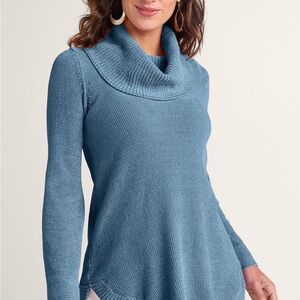 Soft Surroundings Blue Chenille Cowl Neck Sweater